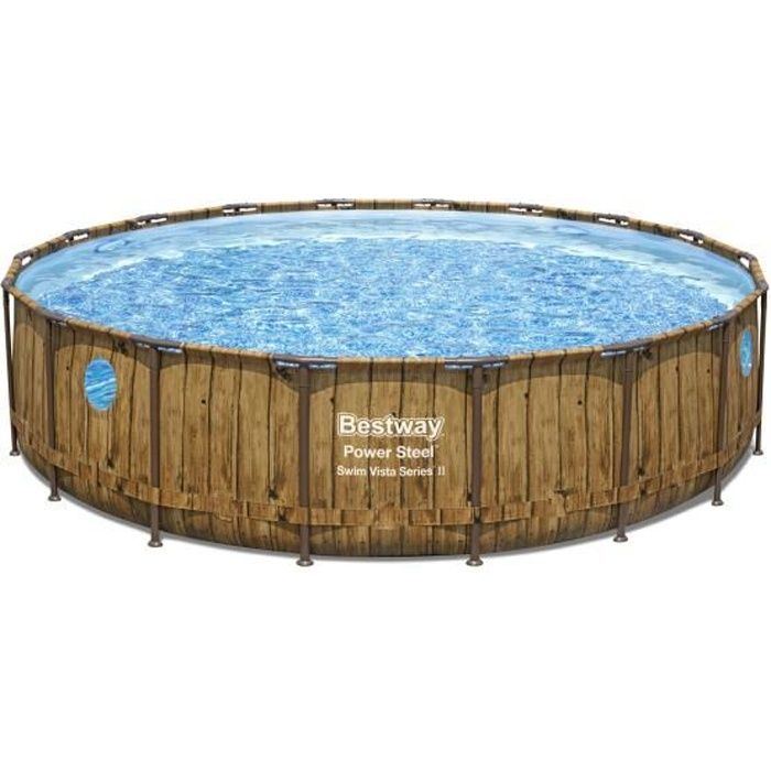 Kit Piscine hors sol BESTWAY Power Steel™- 549 x 122 cm - Ronde (Livrée avec pompe à filtration, bâche, échelle et diffuseur)