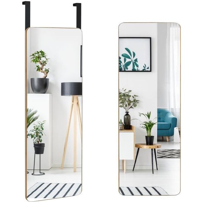 COSTWAY Miroir Rectangulaire Mural / Suspendre sur Porte en Bambou de Style Moderne avec Angles Arrondis 100 x 35 CM