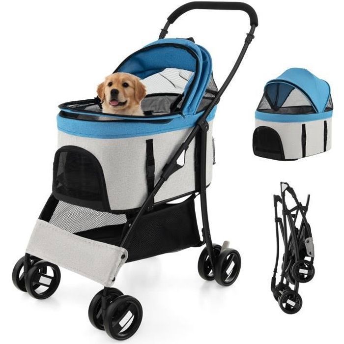 COSTWAY Poussette Buggy Pliable Animaux - Auvent réglable Coussin Amovible 4 Roues - Charge 15KG - Chariot pour Chat -Chien - COSTWAY Poussette Buggy Pliable Animaux - Auvent réglable Coussin Amovible 4 Roues - Charge 15KG - Chariot pour Chat -Chien -