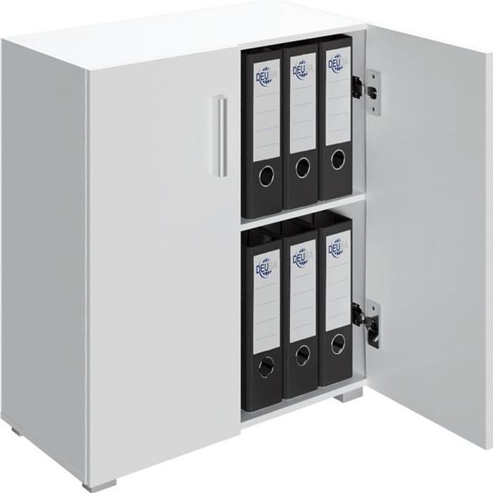 Armoire avec portes 77 x 60 x 30 cm Meuble de rangement VELA blanc 2 niveaux pour salon bureau chambre Armoire avec portes 77 x 60 x 30 cm Meuble de rangement VELA blanc 2 niveaux pour salon bureau chambre