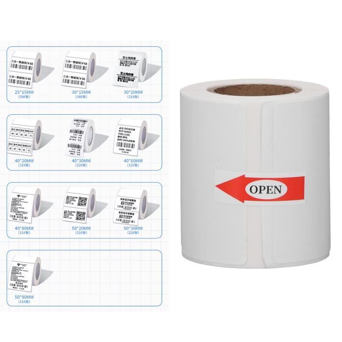 Rouleau D'étiquettes Thermiques Auto-adhésives - Imperméables à L'huile, Multiples Tailles (40x30mm à 50x80mm) - Compatible Imprimantes DP23/DP30