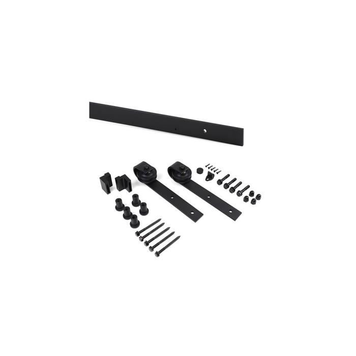 Emuca Kit de quincaillerie pour porte coulissante suspendue Barn en bois,  avec fermeture souple, panneaux non inclus, Acier et Plastique, Peint en  noir