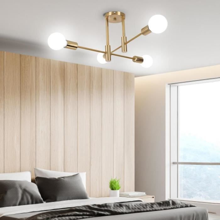 MOGOD Lustre Industriel Vintage 4 E27 Lumières Plafonnier Moderne Doré Luminaire pour Chambre Salon Salle à Manger