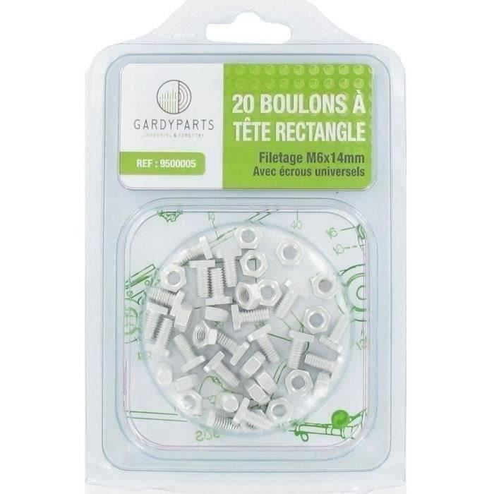 Jeu de 20 boulons à tête rectangle et filetage M6x14mm avec écrous universels
