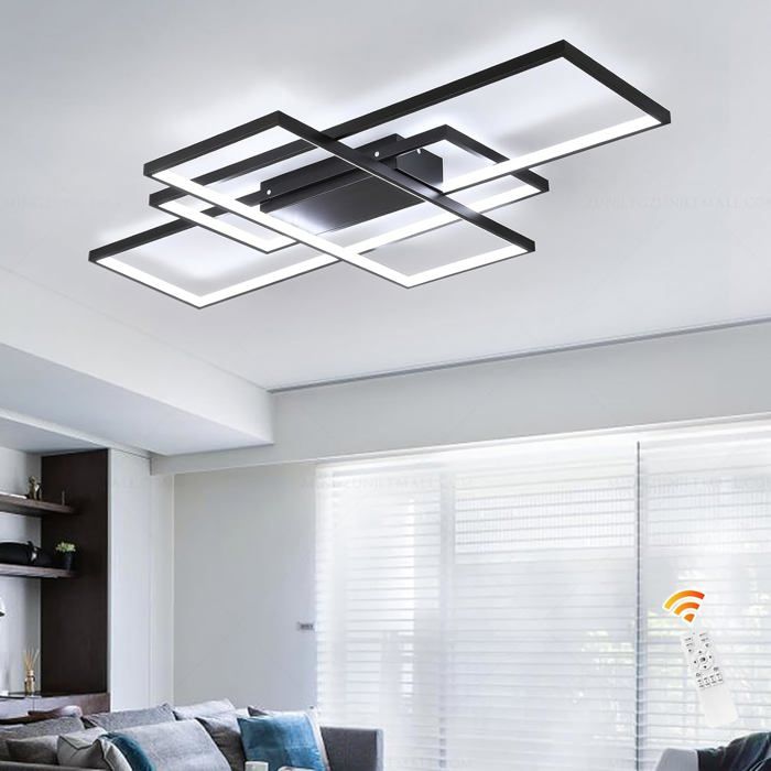 GANEED-Plafonnier noir-Lustre rectangulaire dimmable avec télécommande-LED-3 carrés Acrylique