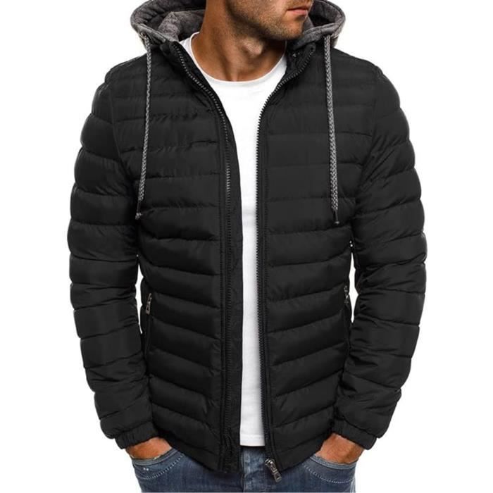 manteau chaud à capuche fermeture éclair doudoune veste homme imperméable  hiver