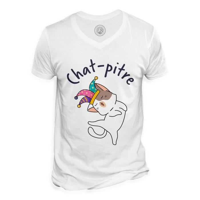 T Shirt Homme Col V Chat Pitre Chaton Humour Jeu De Mot Dessin Blanc Cdiscount Pret A Porter
