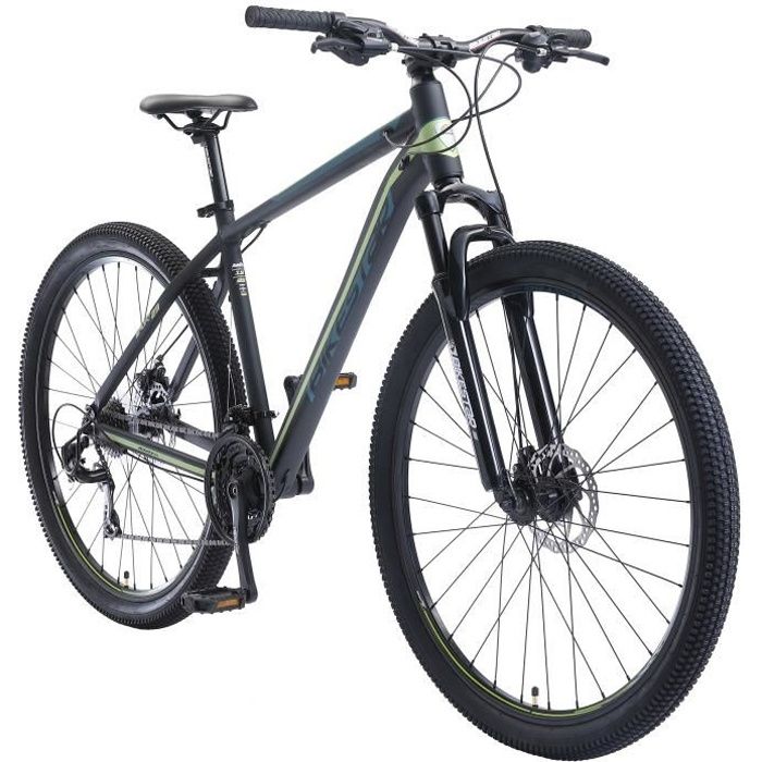 VTT BIKESTAR 29 Pouces 21 vitesses Shimano avec frein a disque Hardtail Noir Vert Cdiscount Sport
