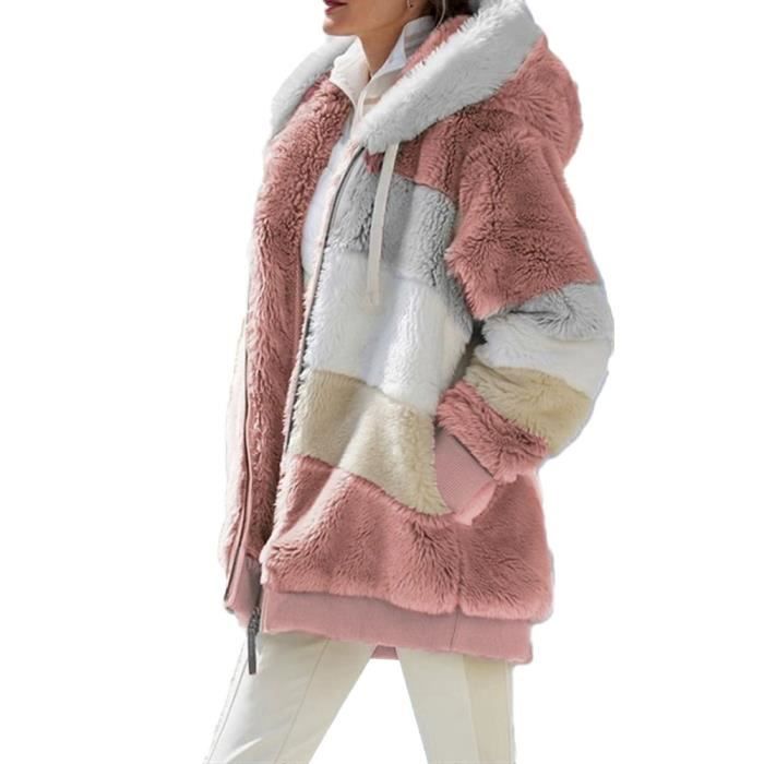 Veste Polaire Femme Longue En Peluche - Chaud, Ample, à Capuche - Pour L'hiver Et L'automne