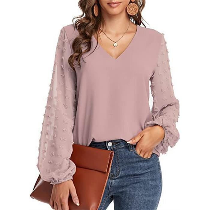 Chemise,Chemisier à manches longues et col en V pour femme,chemise sexy