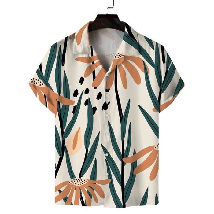 Chemise Homme Manches Courtes Imprimé Vache Mignonne – Style Décontracté Plage, Col Cubain, 100% Polyester