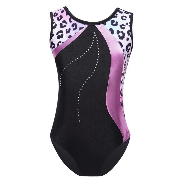 Combinaison Gymnastique Métallisée Justaucorps Gymnastique FEESHOW - Manches Longues + Short - Imprimé Métallisé - Fille Tenue Danse Enfant Imprimé Métallisé