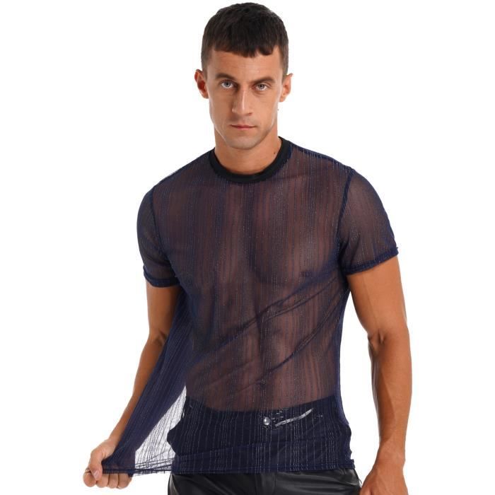DPois T Shirt Transparent Homme Sexy Chemise Manche Court Tank Top Tee Shirt Ete Casual sous vetements de nuit Clubwear M 5XL Bleu Cdiscount Pret a Porter