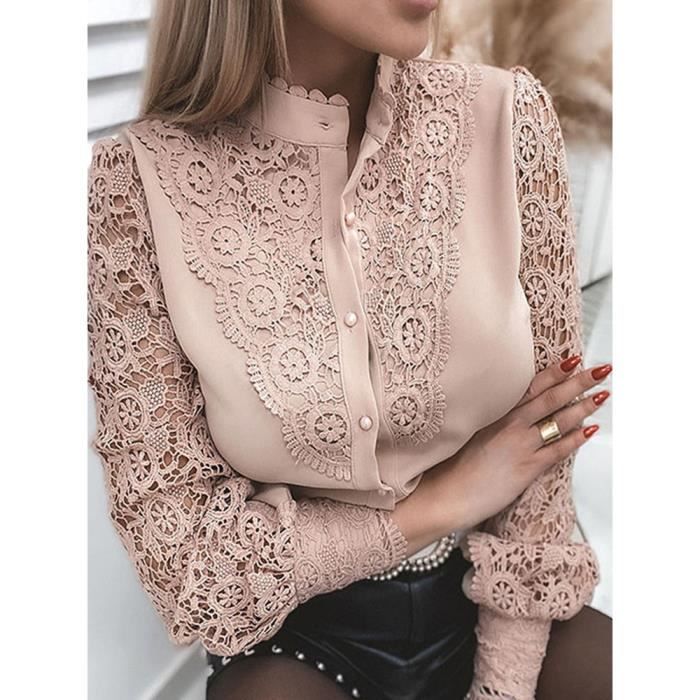 Chemisier femme Sexy dentelle Patchwork évider chemise à manches