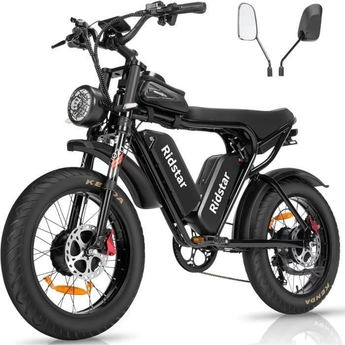 velo electrique Ridstar Q20 Pro Autonomie 80km moteur 1500W tout suspendu Shimano 7 vitesses VTT fat bike Batterie 52V29Ah Noir