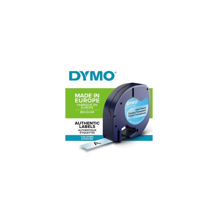 Ruban Compatible Dymo LetraTag 91201 S0721610 Plastique Bande d'étiquettes  12mm x 4m Noir sur Blanc - Cdiscount Informatique