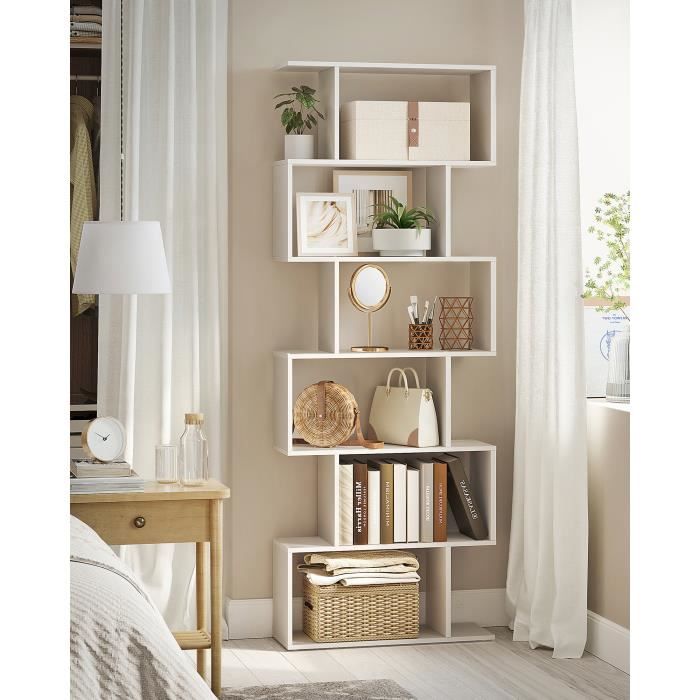 Bibliothèque contemporaine en bois blanc - VASAGLE - Étagère de 6 niveaux -  Meuble de rangement LBC61WT - Cdiscount Maison