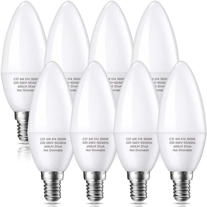Plusluck Ampoules LED E14, LED E14 Bougie Ampoule, Blanc Chaud 3000K, 6w  600Lumens, Équivalent à 60W Halogènes Lampes, C37 [571] - Cdiscount Maison