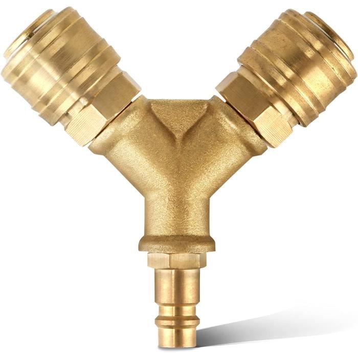 Distributeur D’Air Comprimé 2 Voies En Laiton - Raccord Y Avec Connecteurs 1/4 Pouce