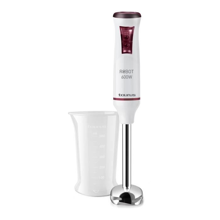 Mixeur plongeant Taurus Robot 600 de 600W, 20 vitesses + Turbo, verre doseur, système anti-éclaboussures