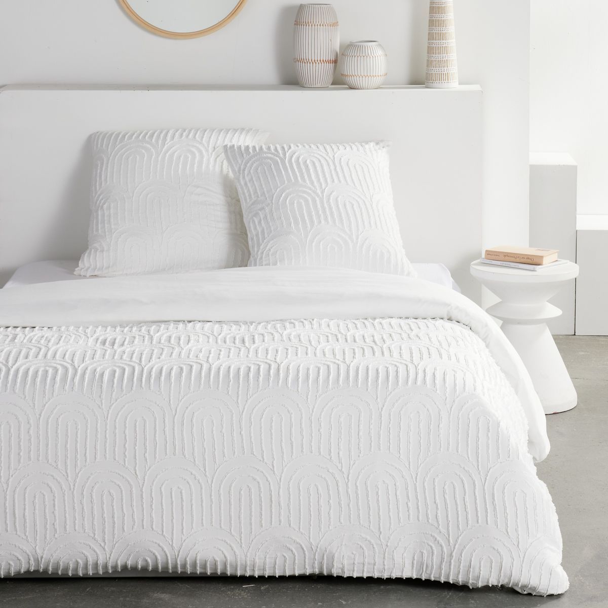 Parure de lit - TODAY - Essential - 2 personnes - 220 x 240 cm - Effet tufté graphique blanc