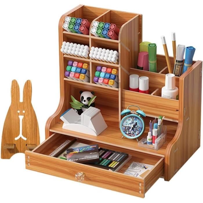 Organiseur De Bureau En Bois Avec Tiroir - Grande Capacité - Pour La Maison, Le Bureau Et L