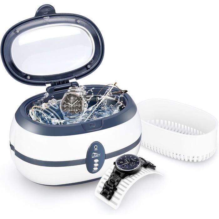 UTEN Nettoyeur Ultrasons 600ml 40kHz Appareil de Nettoyage avec Cuve Inox et Panier pour Lunettes Bijoux et Montres