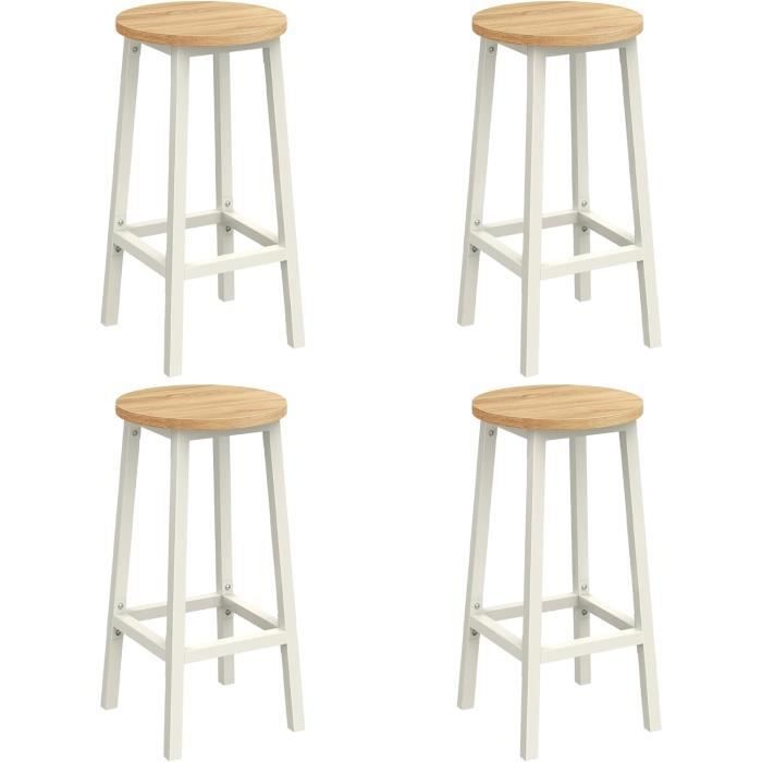 Tabouret de Bar - VASAGLE - Lot de 4 - Beige Chêne - Blanc - Siège Haut - Cadre en Métal