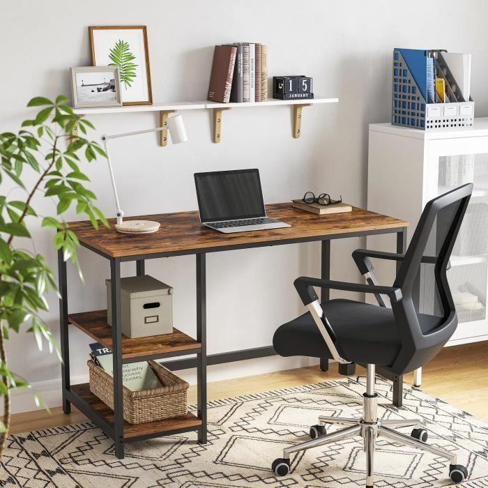 Bureau avec Rangement Cadre en Métal Postes de Travail pour Bureau 120x60x75 cm Marron Rustique et Noir