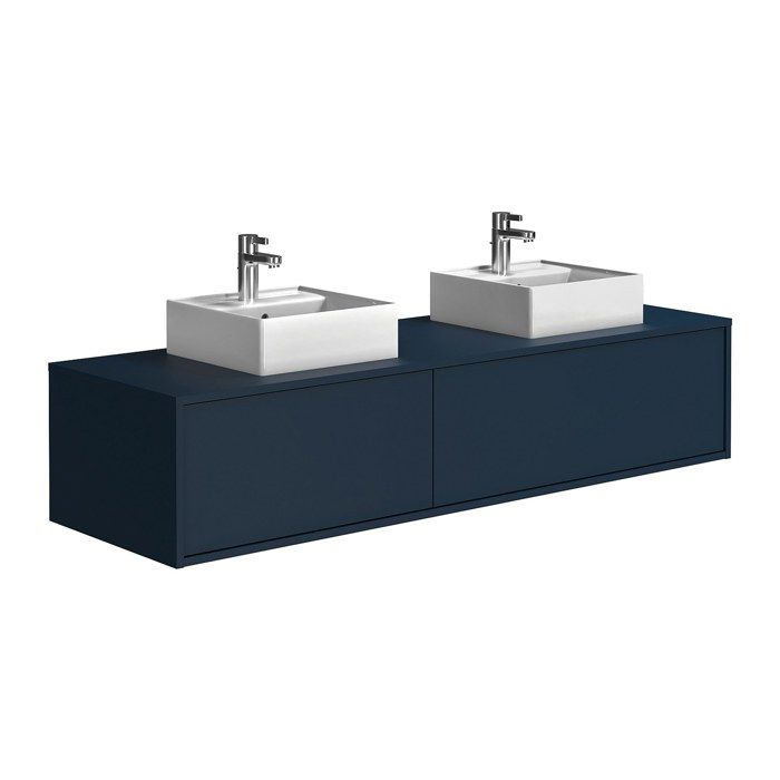 Meuble de salle de bain suspendu bleu nuit avec double vasque - L150 cm - ISAURE II