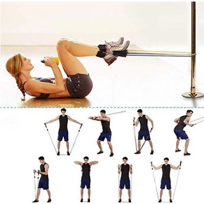 Set De 4 Bandes De Résistance élastiques - 5 à 85 Lbs - Avec Poignées, Ancrage Et Housse - Pour Musculation, Yoga