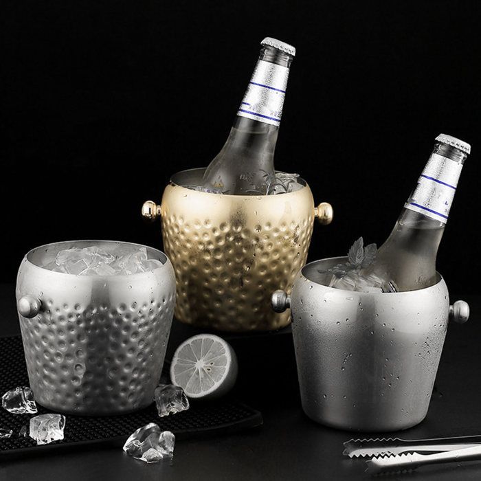 Seau Glacon Isotherme Seau à Glace 3L Isotherme En Acier Inox - Avec Couvercle Et Pince - Pour Champagne, Bière, Fêtes Et Barbecues Seau A Champagne Seau à Glaçons