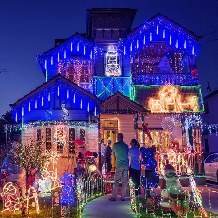 Guirlande LED De Noël 10M 500 LED - Effet Cascade Bleu & Lumière Fixe - Extérieur Jardin Balcon Sapin - Imperméable IP44