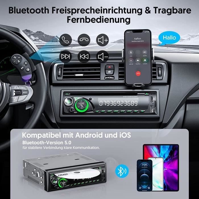 RDS Autoradio Bluetooth CD DVD Lecteur, Autoradio 1 Din pour 9-24V Voiture,  Poste Radio Voiture Bluetooth 5.0 Main Libre avec A23 - Cdiscount Auto