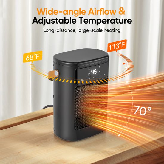 Chauffage D'appoint 1500W Avec Oscillation 70° - Modes éco, Thermostat, Minuterie 1-12h, Télécommande, Silencieux - 3