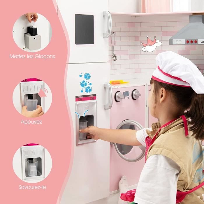 Ensemble de Cuisine pour 3 Ans Jouet de Cuisine 3 en 1 avec Réfrigérateur Machine à Laver Machine à Glaçons Evier Four Micro-ondes Gris/Noir