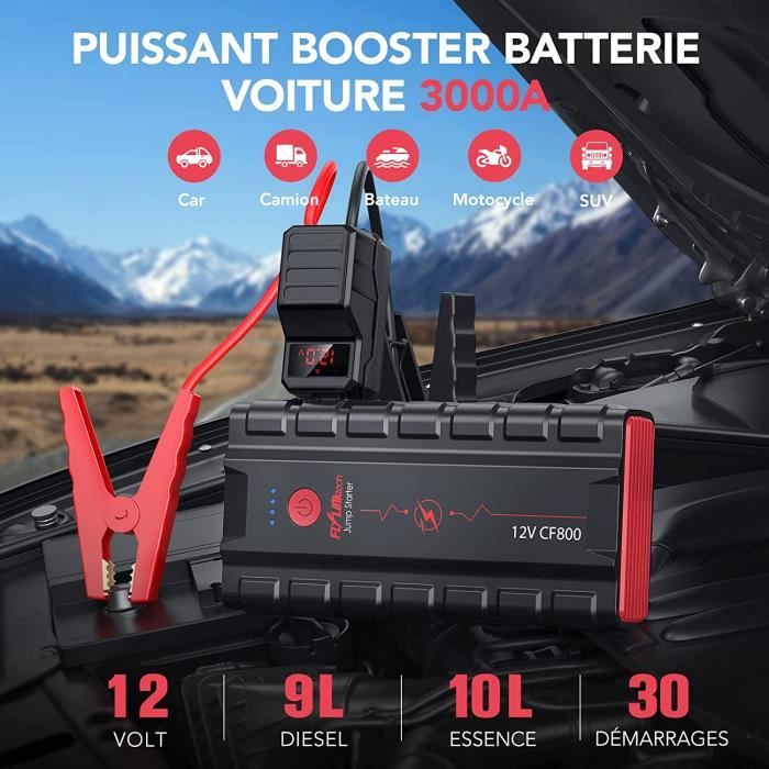 Booster Batterie Voiture 3000A Peak 20000mAh(jusqu'à 10,0 L d'essence et  9,0 L de Diesel), Batterie 12 V pour Voiture, Camion, SUV, - Cdiscount Auto