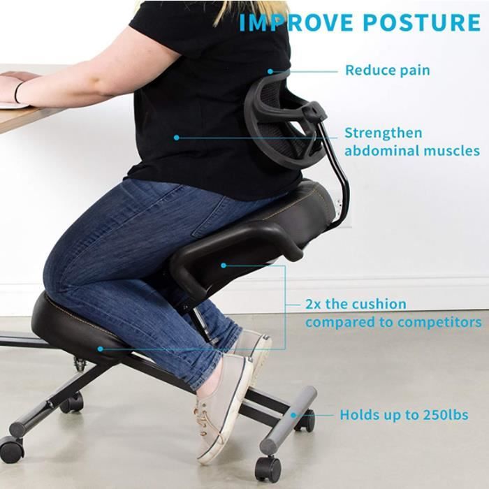 Chaise Genoux Ergonomique - Réglable En Hauteur, Roulettes Et Coussin épais - Pour Une Meilleure Posture Au Bureau
