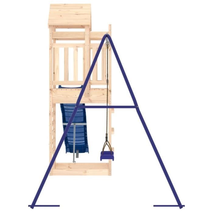 4 en 1 Aire de Jeux Portique en Bois avec Toboggan & Siège Réglable, Tour d'escalade Enfants avec Cabane Couverte & Échelle, Cadre en Métal pour