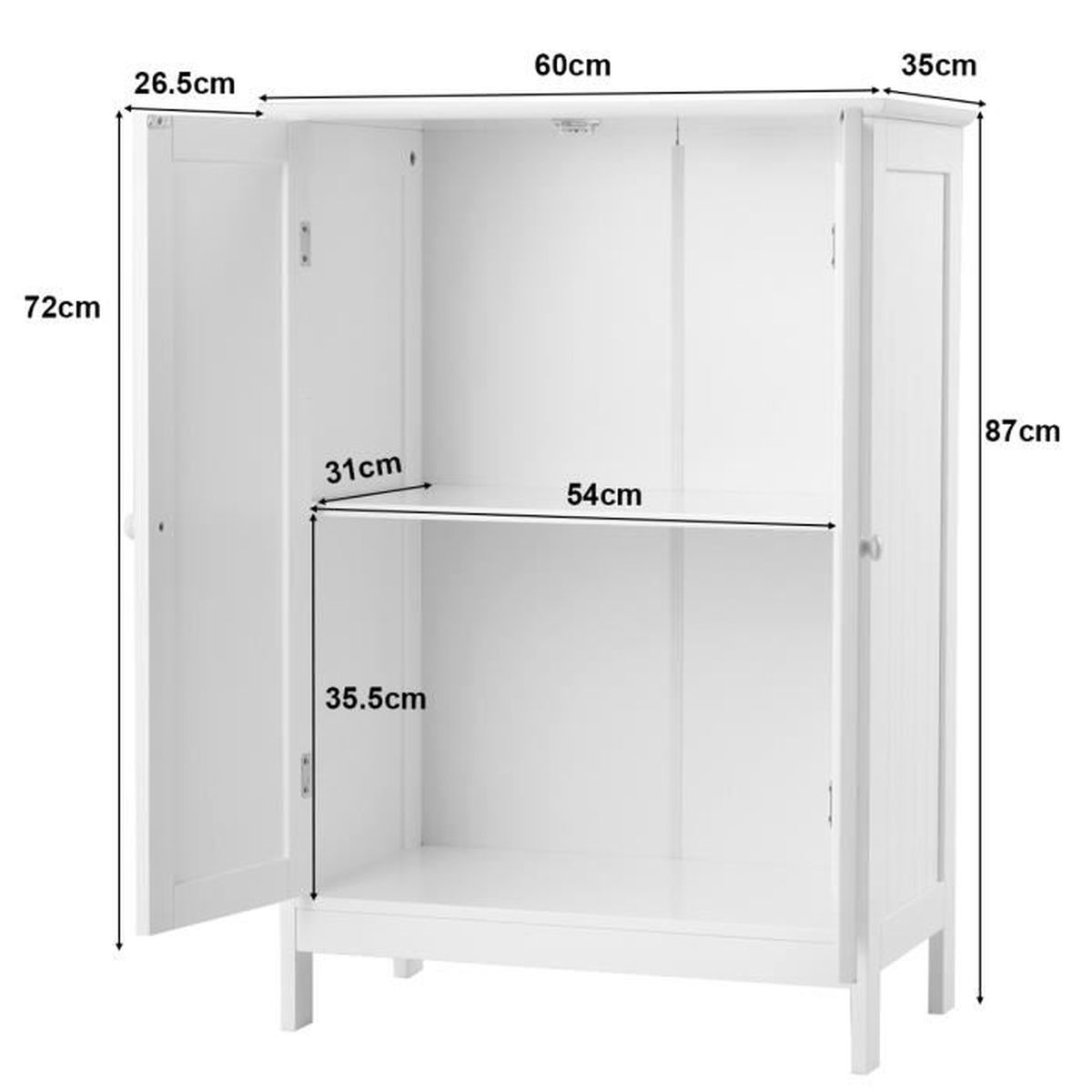 Costway Armoire Rangement De Salle De Bain Avec 2 Portes En Bois De Mdf Blanc 60 X 35 X 87cm Pour Salon Cuisine Et Couloir Cdiscount Maison