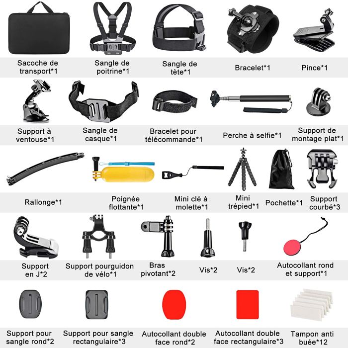 Navitech 50-en-1 Kit Accessoires Complet Pour Caméras D'Action - Compatible AKASO V50 X