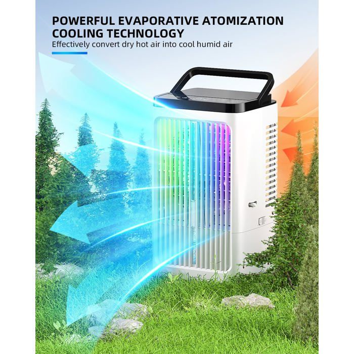Climatiseur Mobile Silencieux, Rafraichisseur D'air 1200ml Avec