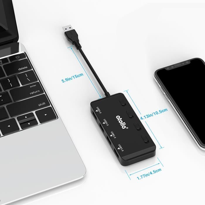 NetBoat Hub USB 3.0 Multiprise, Multi 4 Ports USB Multiple Ultra Fin avec  Voyants de Commutateurs d'alimentation Individuels