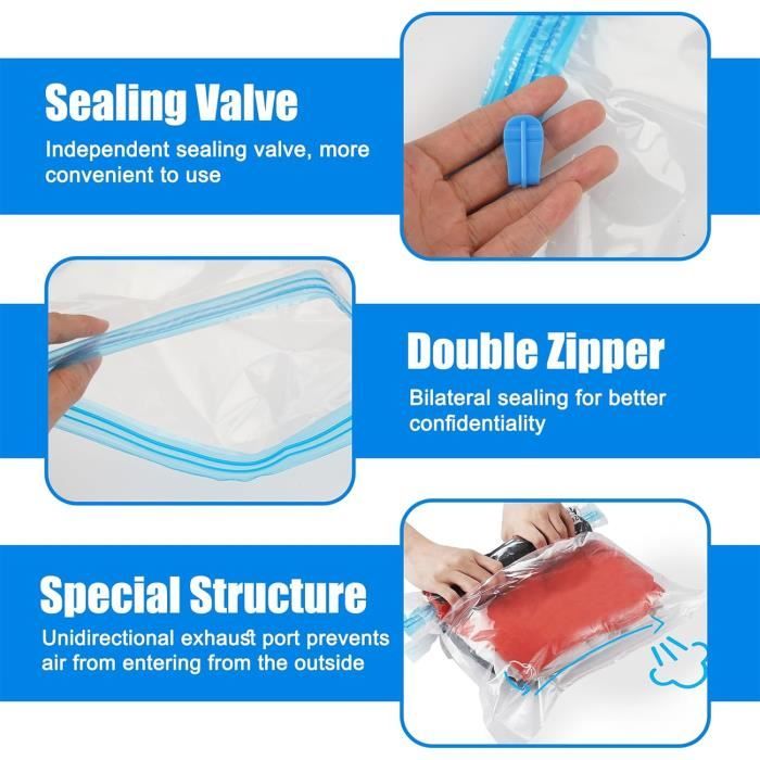 10 Pi ces Sac Sous Vide Roul La Main Sac Aspirant Rangement Vetement 3 Tailles 70X50Cm 60X40Cm 50X35Cm Sac De Comp u846