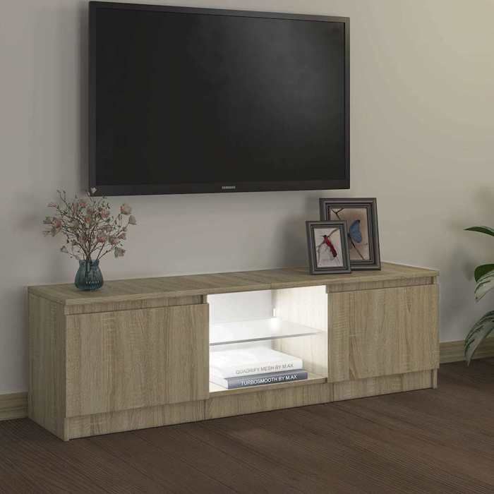 Buffet bas moderne en bois d'ingénierie chêne Sonoma avec éclairage LED Buffet bas moderne en bois d'ingénierie chêne Sonoma avec éclairage LED