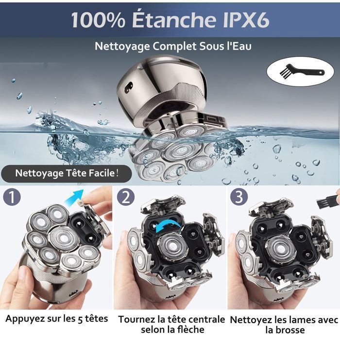Rasoir électrique 9D 6 En 1 Pour Hommes - Tête Rotative 9 Lames - Rechargeable - Autonomie ~90 Min - Neuf