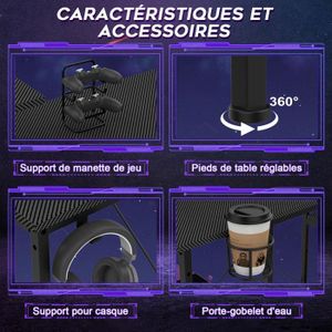 Rolanstar Bureau D'angle En Forme De L, Bureau De Jeu Avec Lumières LED Et Prises De Courant, Bureau D'ordinateur, Table De Bureau Avec étagères De Rangement Et Crochet, Support De Moniteur Pour