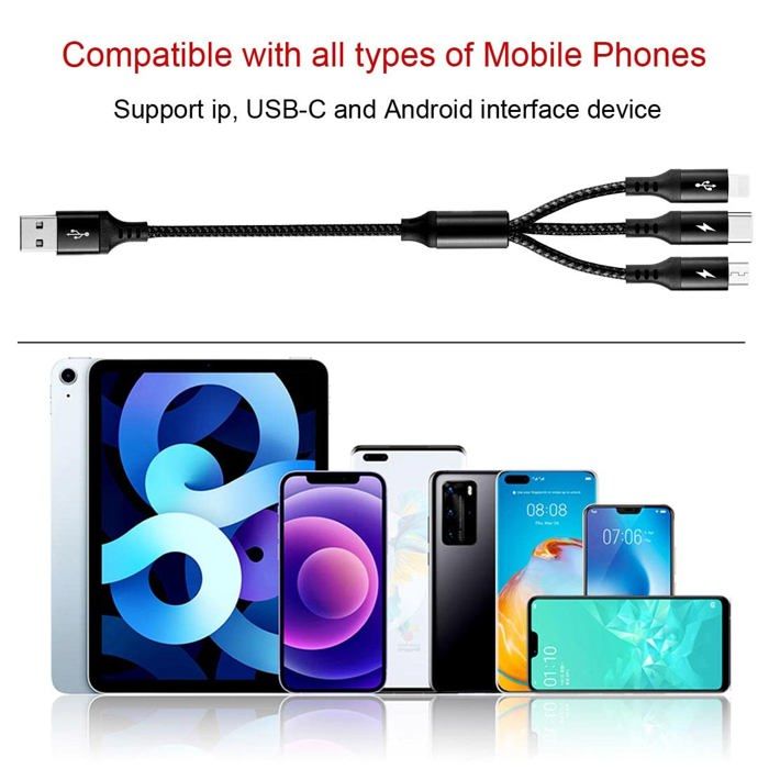 Câble USB C, Câble De Charge Multiple 4 En 1 (60 W 1,2 M), Câble De