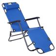 Outsunny Chaise Longue Pliable Bain de Soleil fauteuil relax jardin transat de Relaxation Dossier inclinable avec Repose-Pied bleu-0