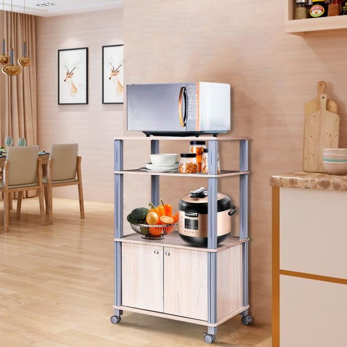 Meuble pour Micro Onde Étagère de Cuisine pour Four en Bois avec 3